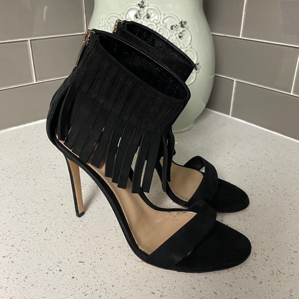 Authentic Gianvito Rossi Black Suede Fringe Heels - Picture 3 of 12